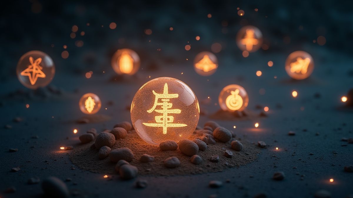 Mystische Symbole, die in der Luft schweben.