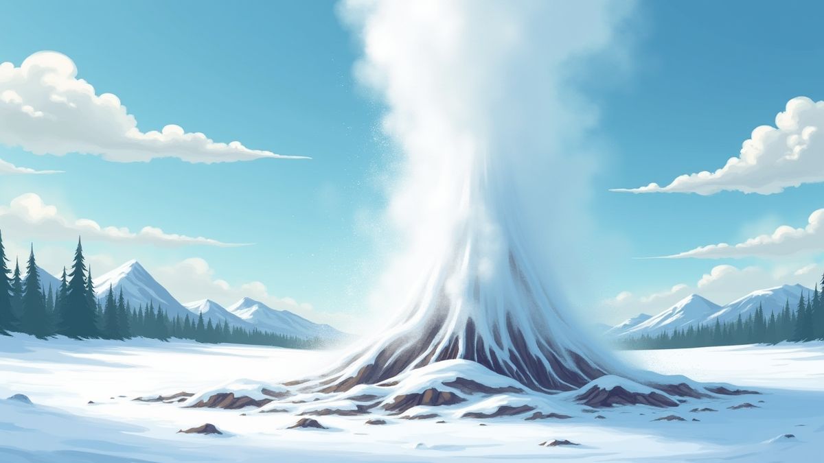 Geysir, der in einer verschneiten Landschaft ausbricht.