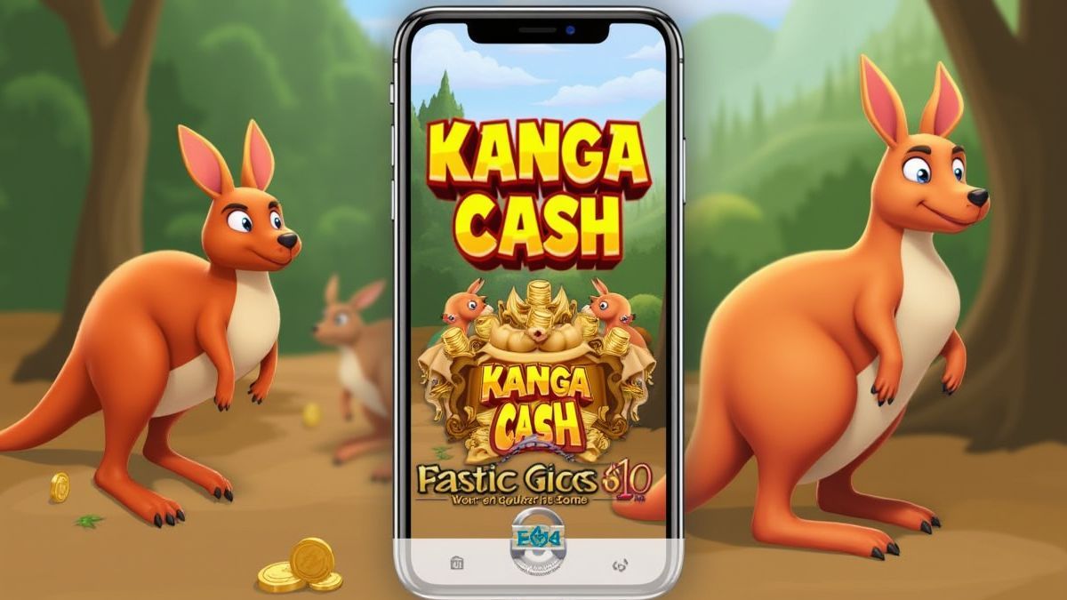 Mobile phone showing the Kanga Cash game with kangaroos.