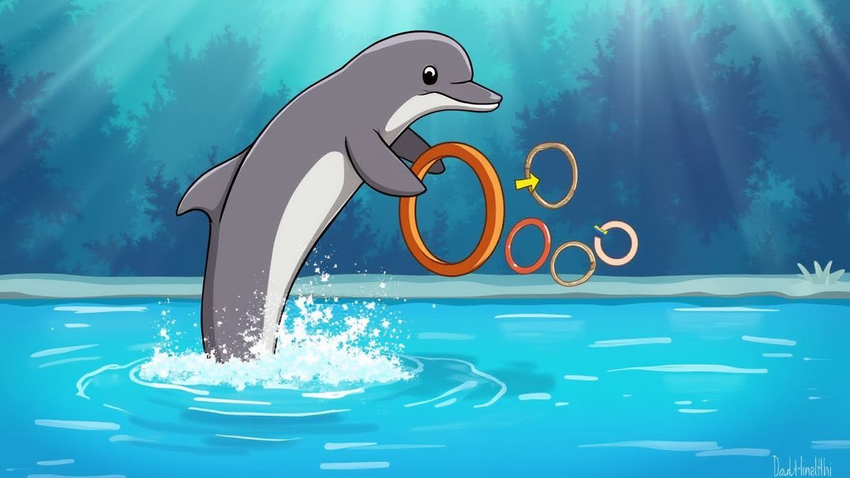 Ein Delfin, der Tricks in einer lebhaften Wasserumgebung vorführt.