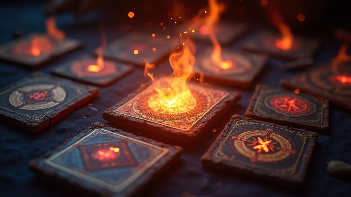 Un mazo de cartas mágicas brillando con energía mística.