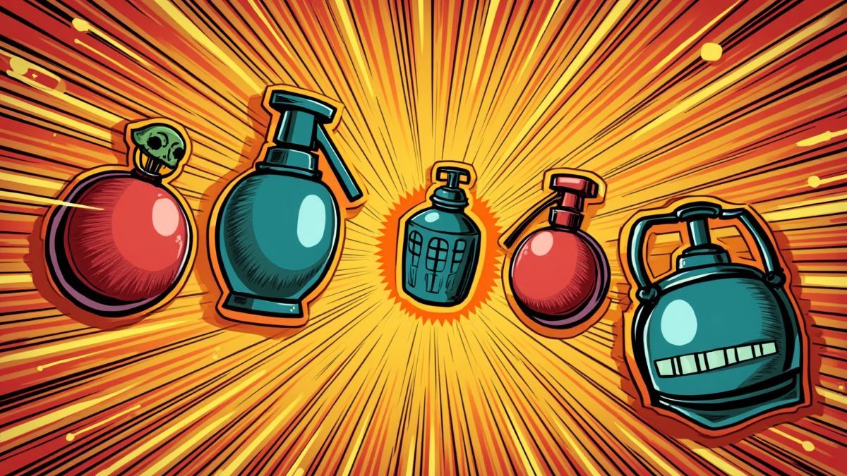 Explosive symbols in comic-style design.