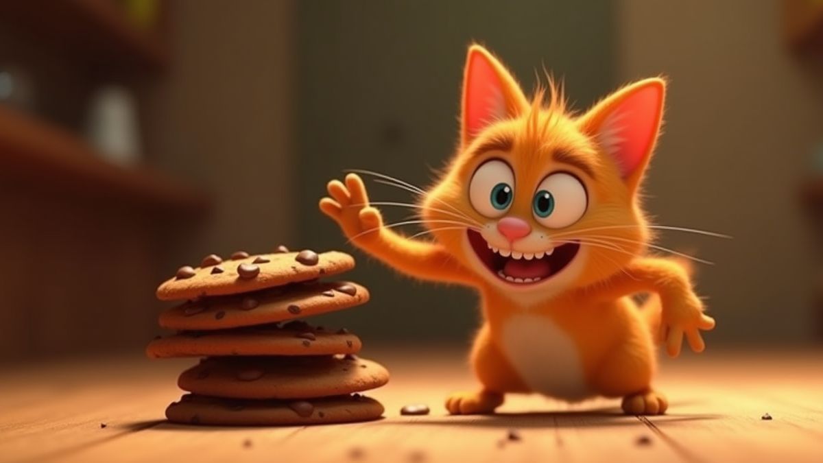 Mischievous cat playing near a stack of cookies.
