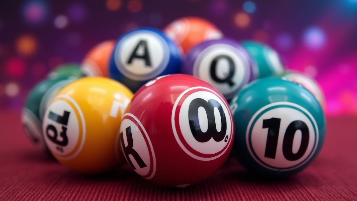 Colorful keno balls and animated casino background.