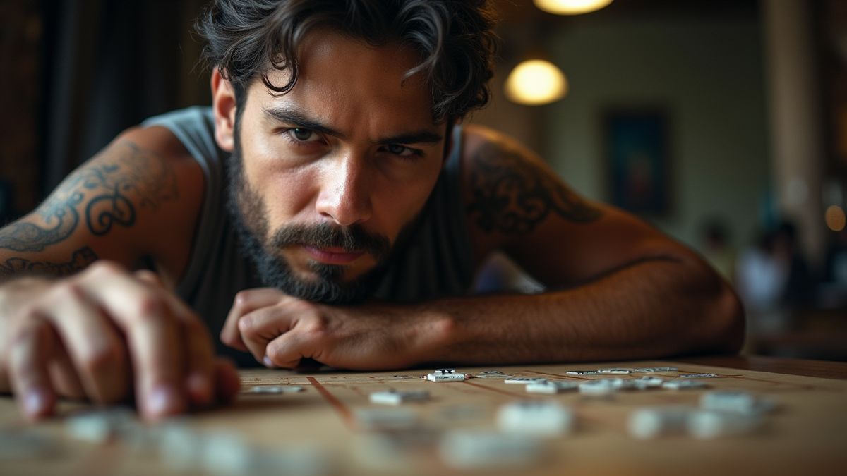 Jugador analizando números en un tablero.