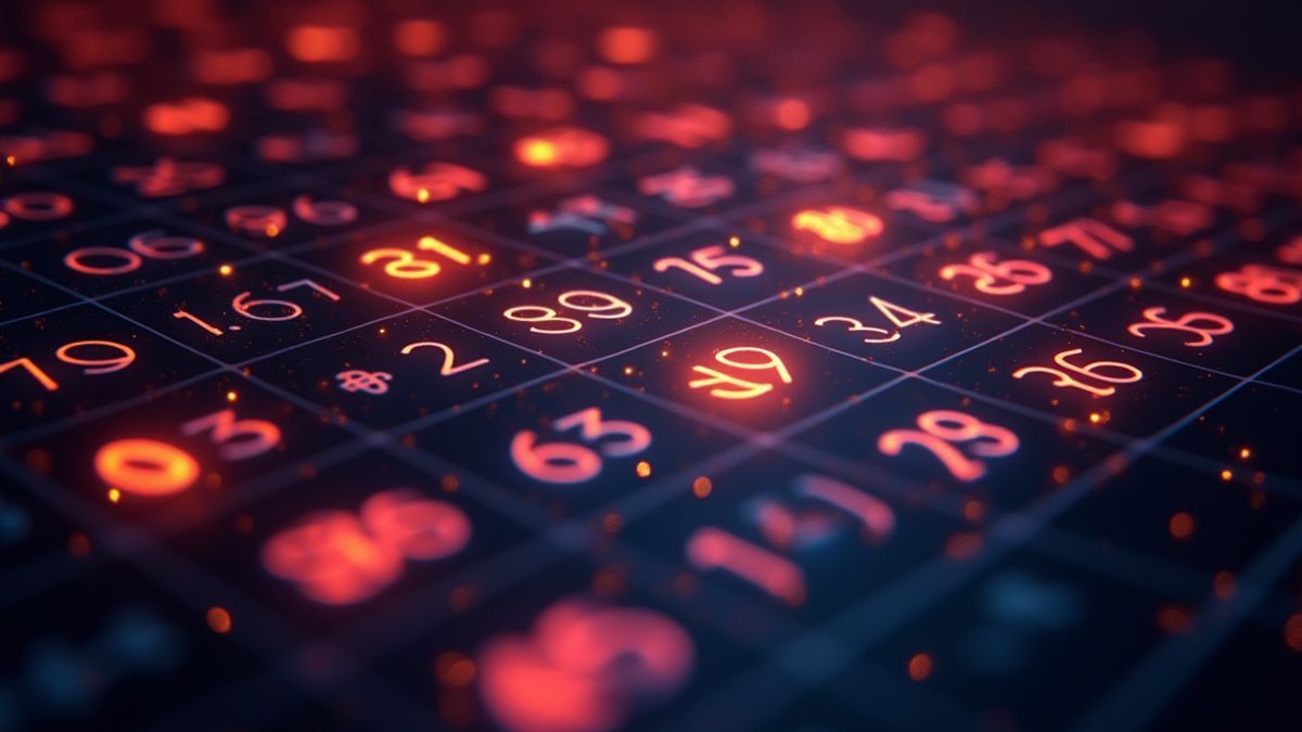 Glowing keno board with bright numbers.