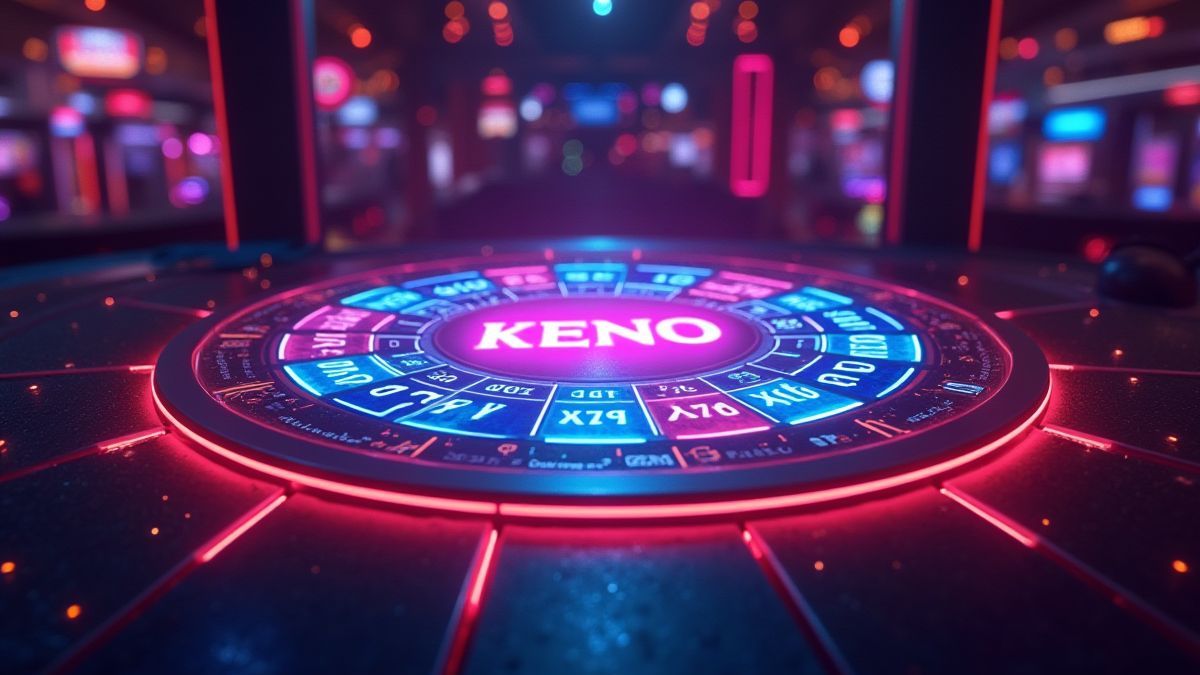 Futuristisches Keno-Board umgeben von Neonlichtern