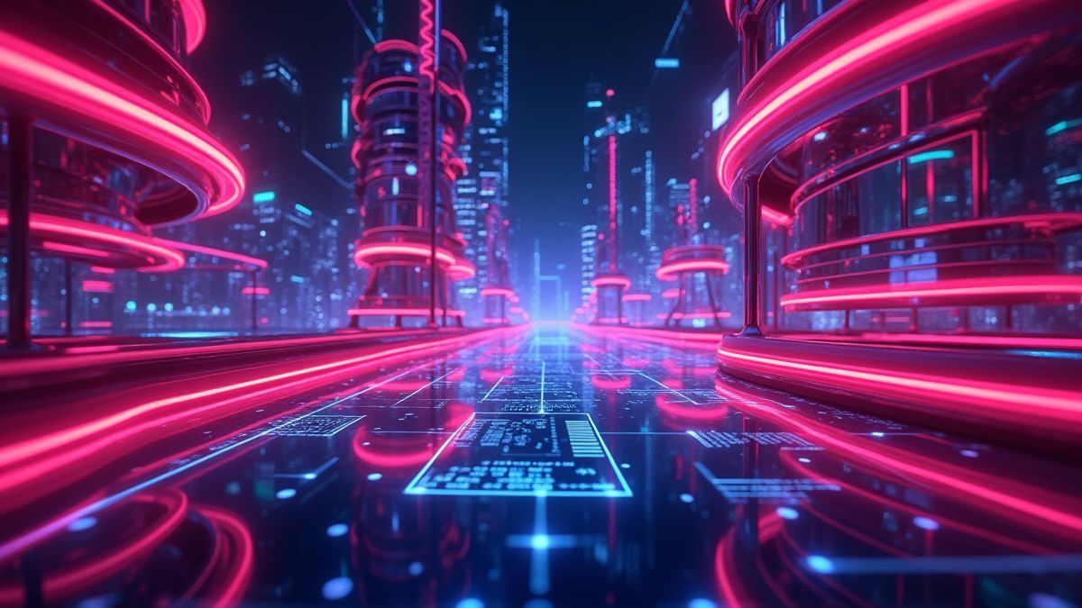 Neonlichter und futuristische Grafiken in einem Casino