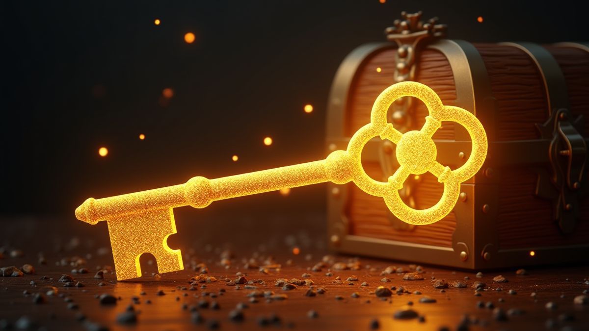 Une clé dorée brillante débloquant un coffre au trésor.