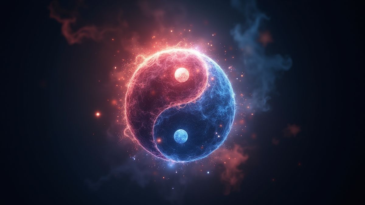 Símbolo del yin-yang brillando con energía mística.