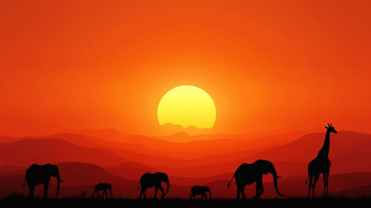 Sonnenuntergangslandschaft in der afrikanischen Savanne.