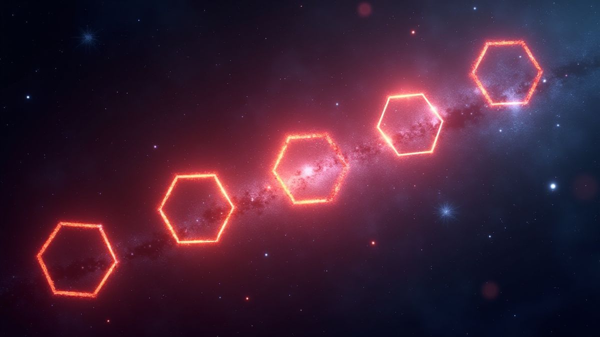 Formes géométriques brillantes flottant dans l'espace.