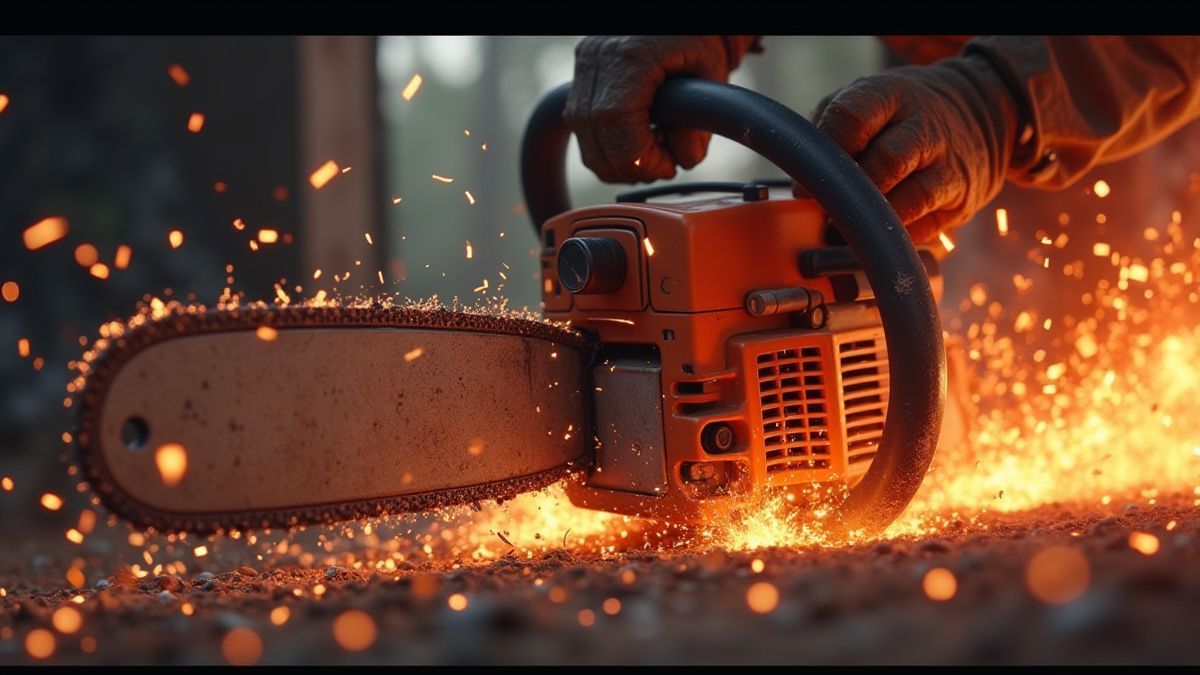 Una imagen animada de una motosierra cortando metal con chispas por todos lados.