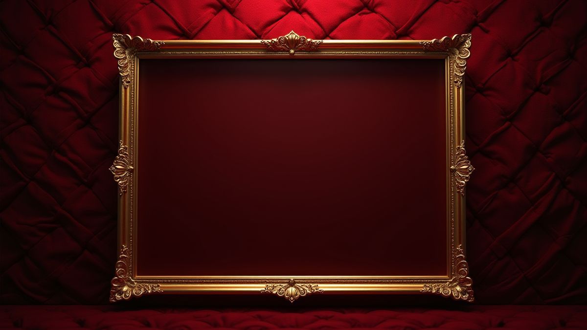 Fondo de terciopelo rojo con marcos dorados en el slot Kitty Glitter.
