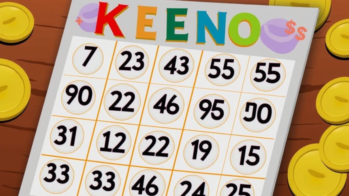 Tarjeta de Keno con números marcados y monedas alrededor