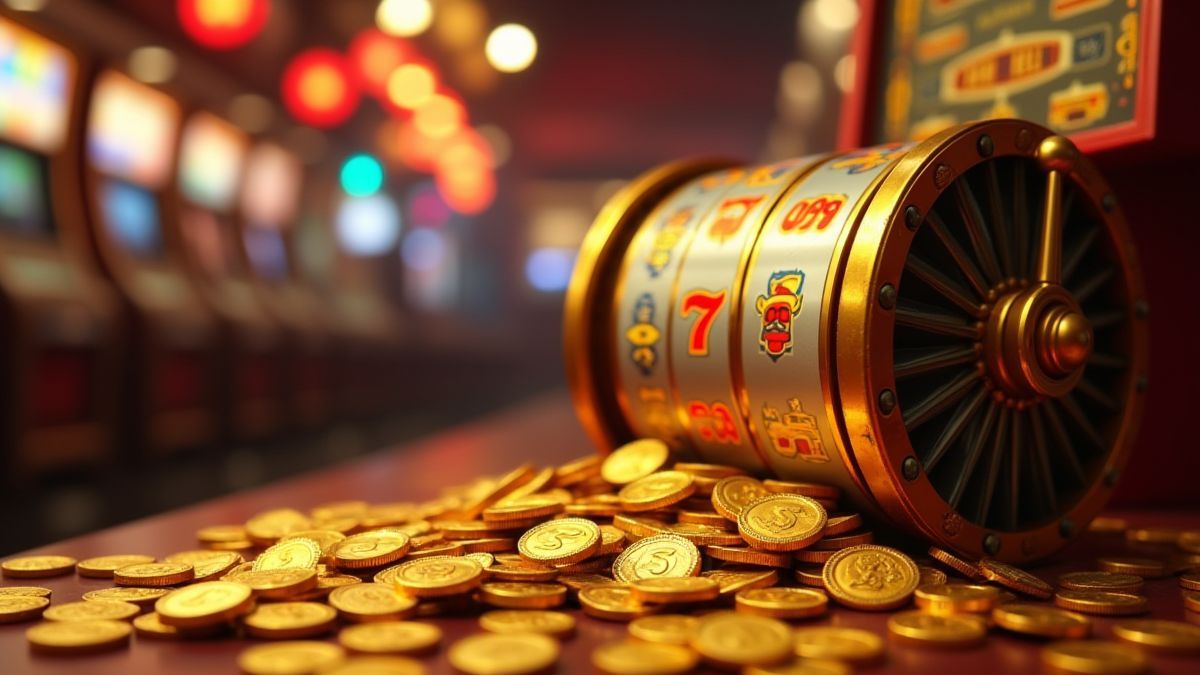Un jackpot débordant de pièces d'or dans un casino rétro.
