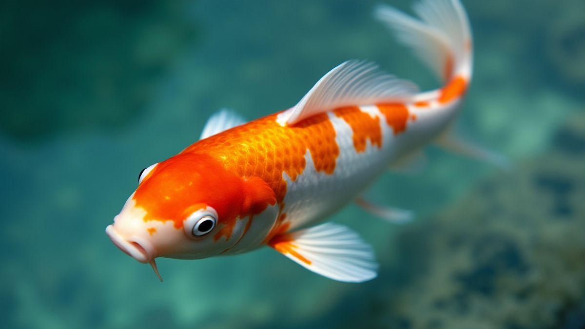 Un pez koi nadando en aguas cristalinas.