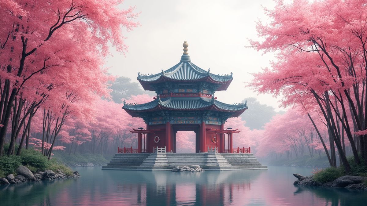 Chinese temple surrounded by nature.