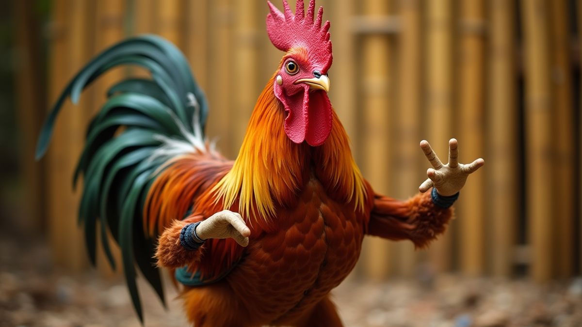 Rooster in kung fu pose.