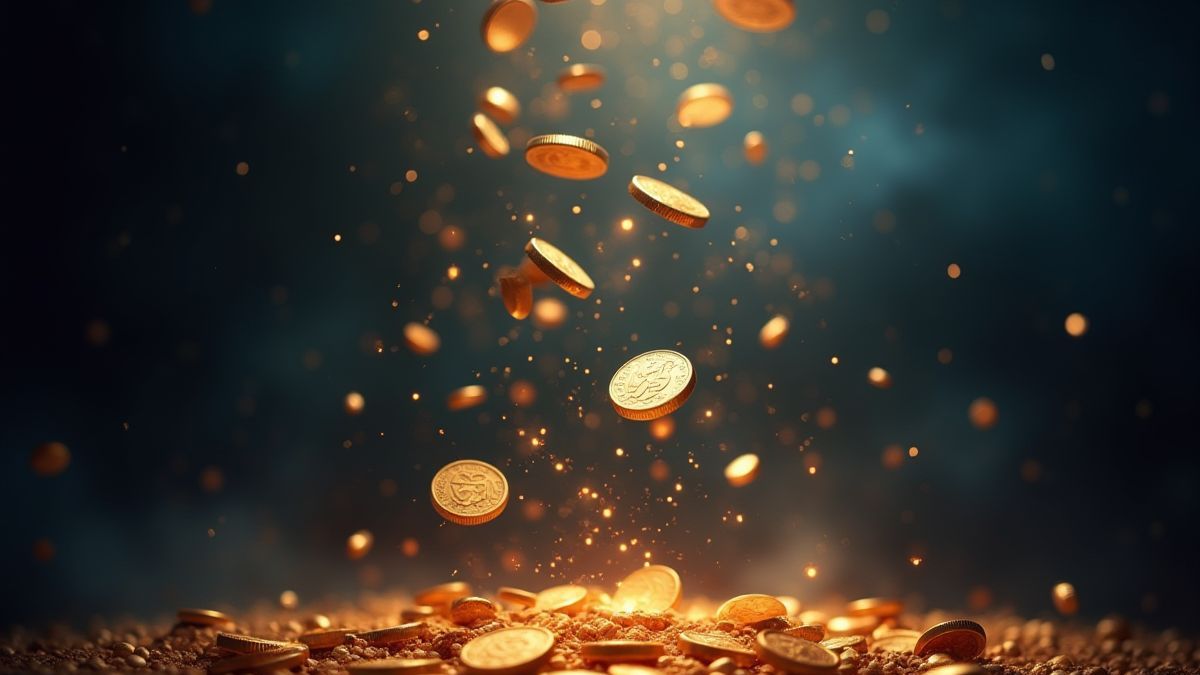 Monnaies brillantes tombant dans une atmosphère magique