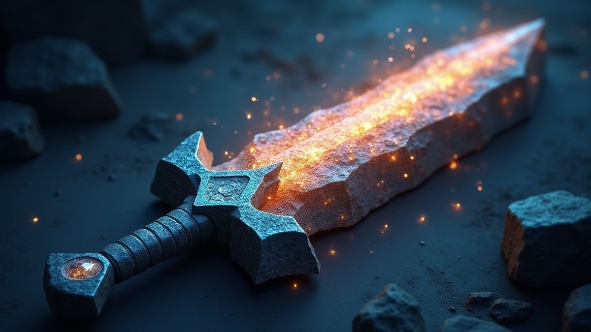 Une épée brillante incrustée dans une pierre magique