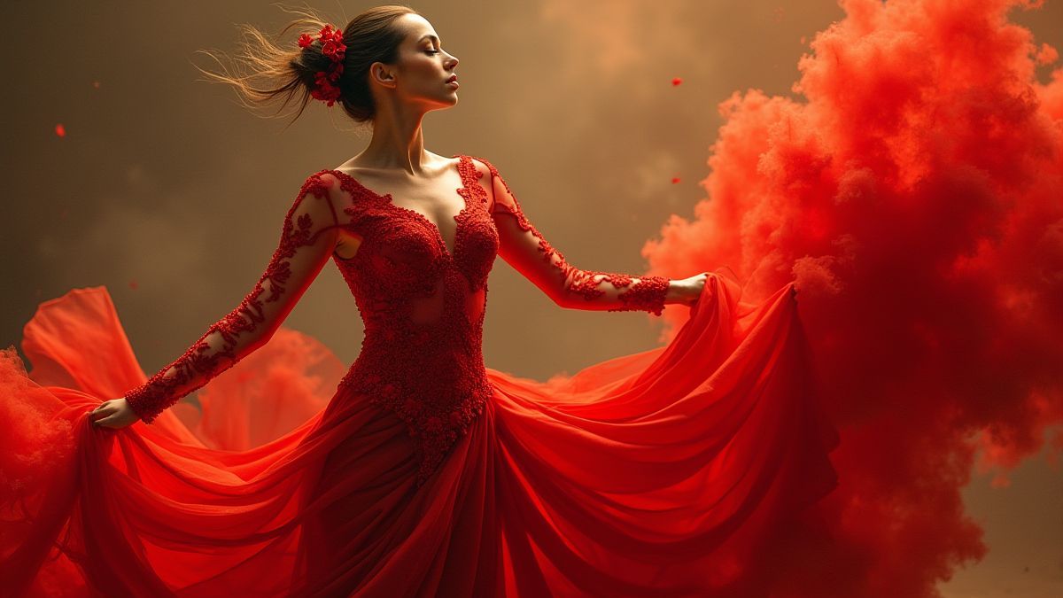 Bailarina de flamenco en un vestido rojo vibrante.