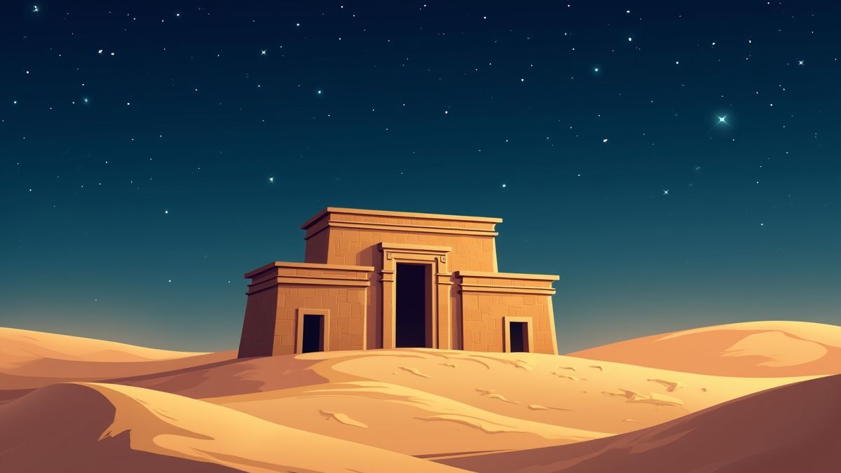 Ein ägyptischer Tempel unter einem sternenklaren Himmel.