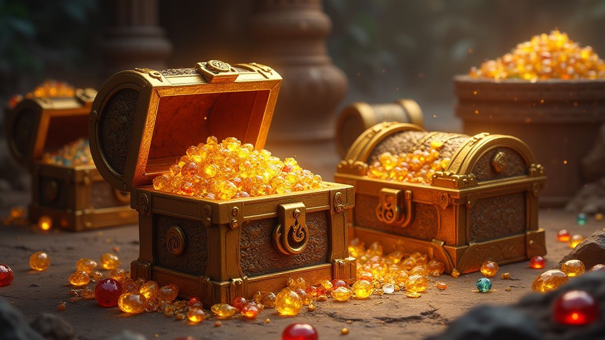 Schatztruhen voller Juwelen und antiker Artefakte.