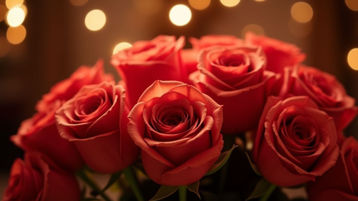 A bouquet of glowing roses in a romantic setting
