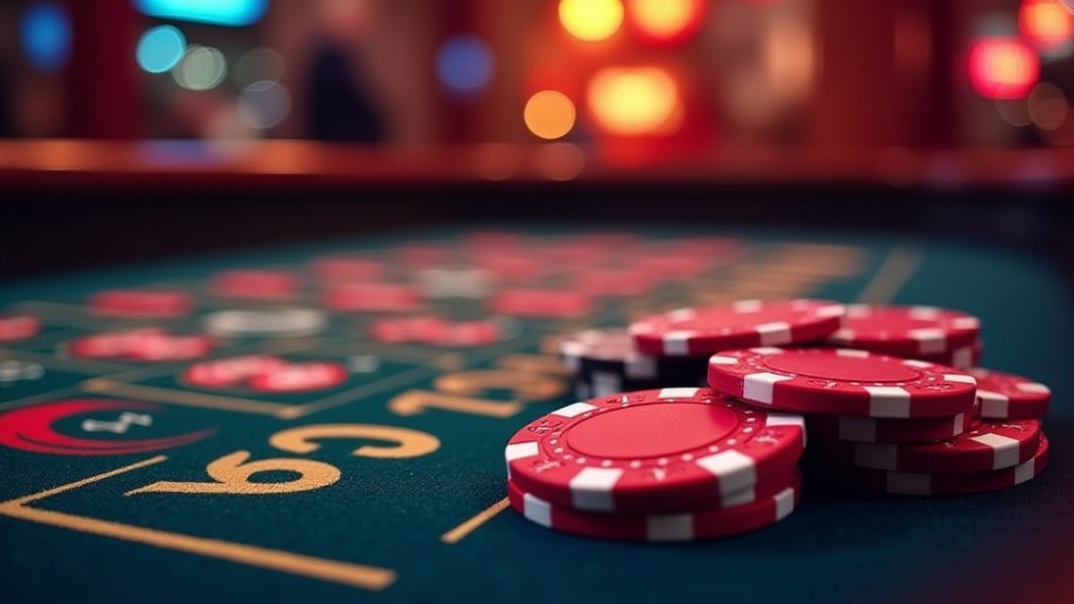 Casino table with chips and spinning wheels.