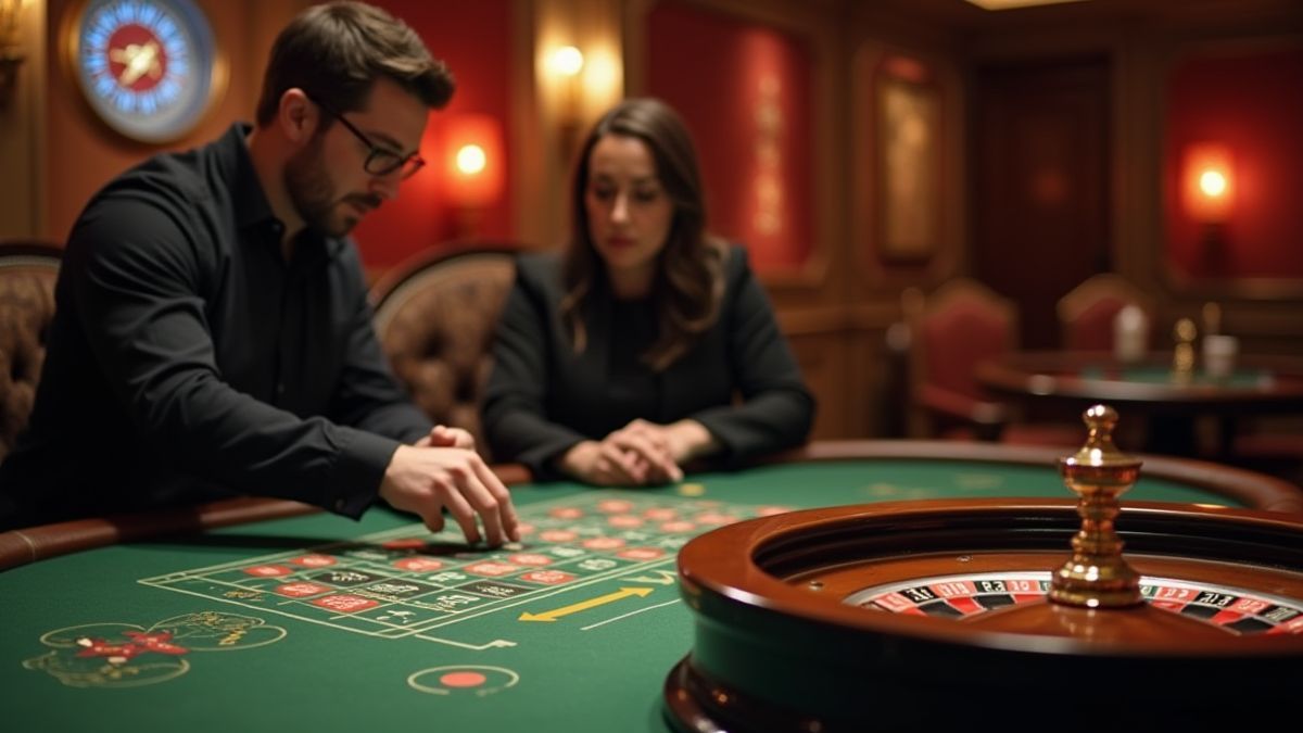 Player thinking about their strategy at a roulette table.