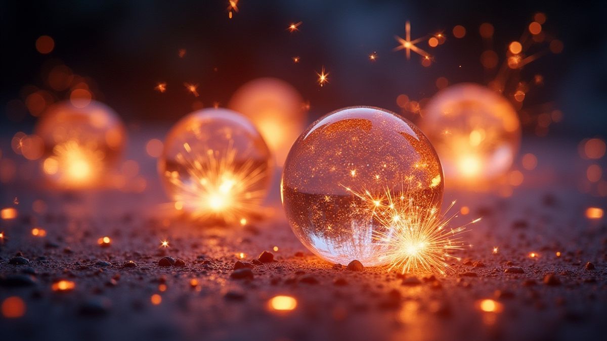Glowing crystal balls surrounded by magical sparkles.