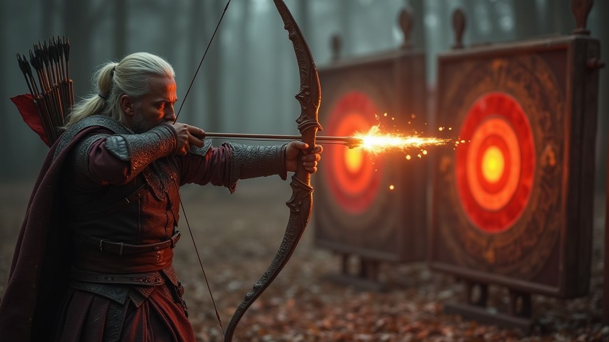 Medieval archer shooting arrows at glowing targets.