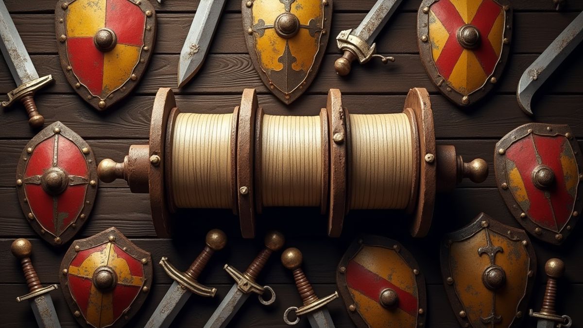 Carretes girando con escudos y espadas medievales