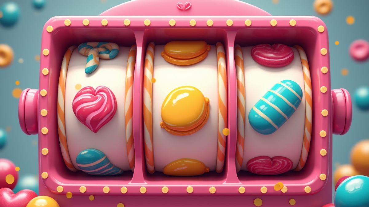 Símbolos de caramelos en los carretes del slot con animaciones vibrantes.