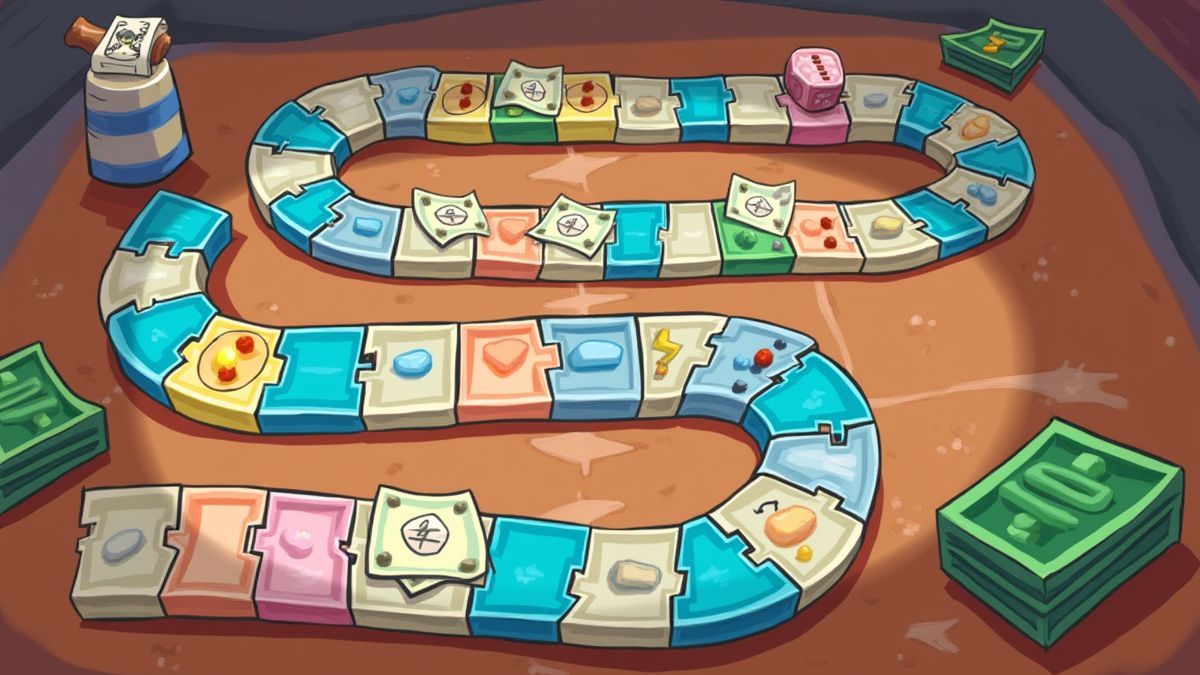 Plateau animé avec dés et prix en espèces.