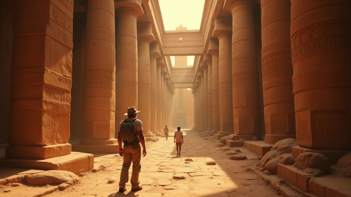 Explorador en un templo egipcio antiguo.