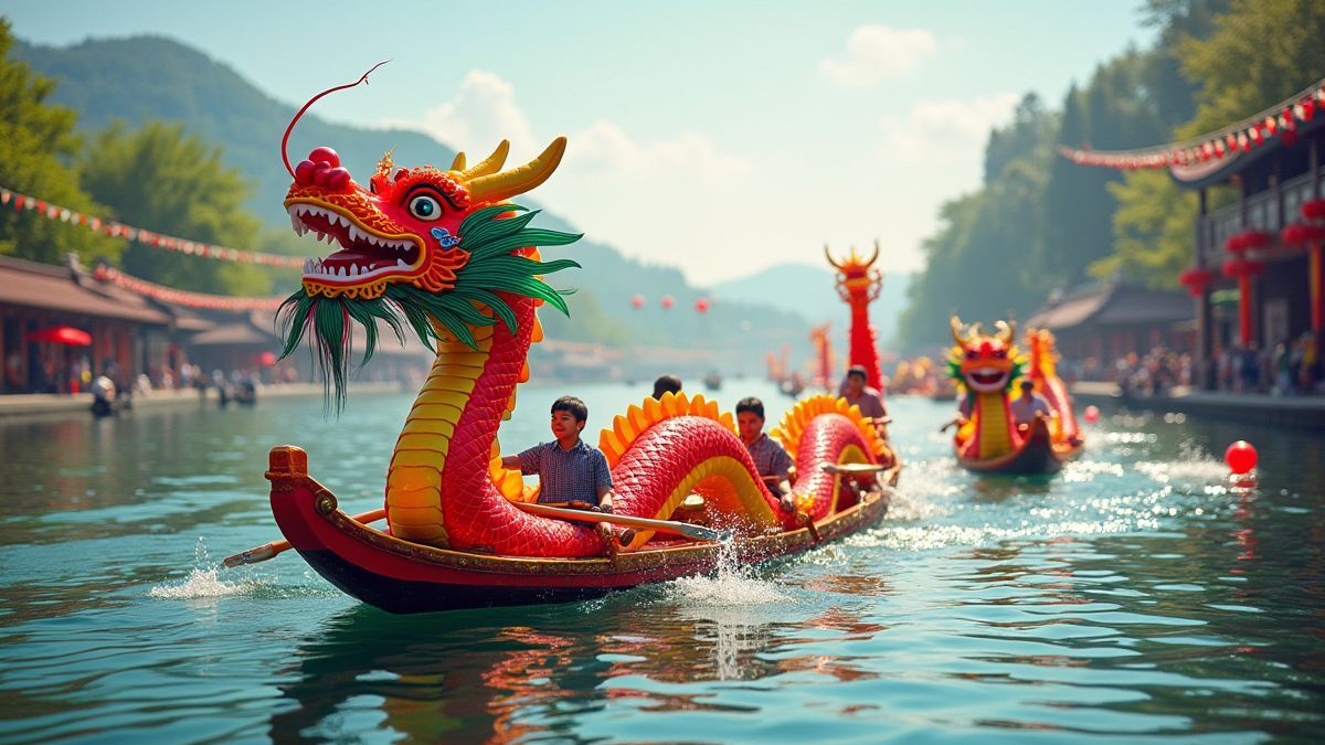 Dragon boat race on a tranquil river