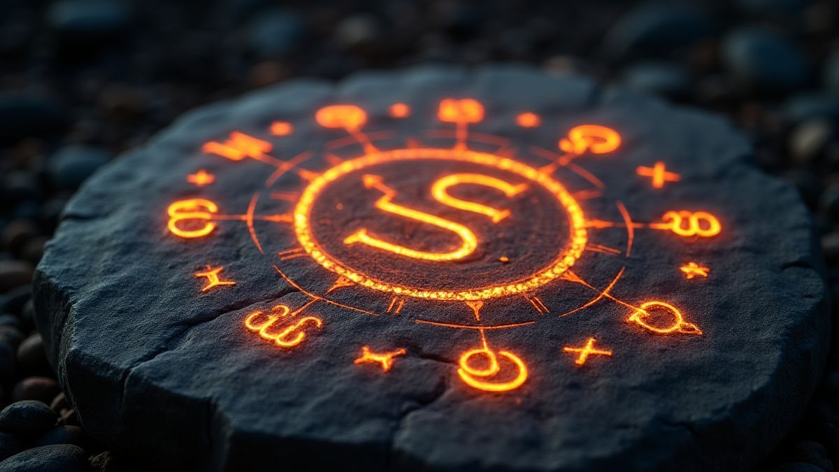 Magische runen die op steen schitteren.