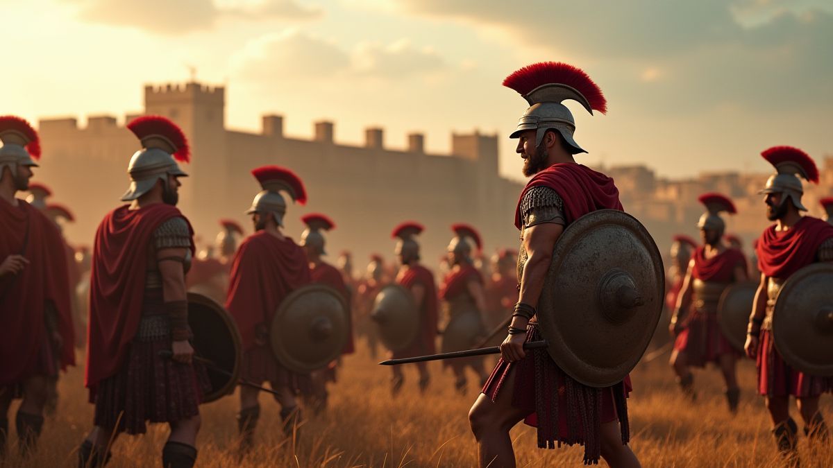 Trojaanse krijgers die zich voorbereiden op de strijd voor de muren van Troje.