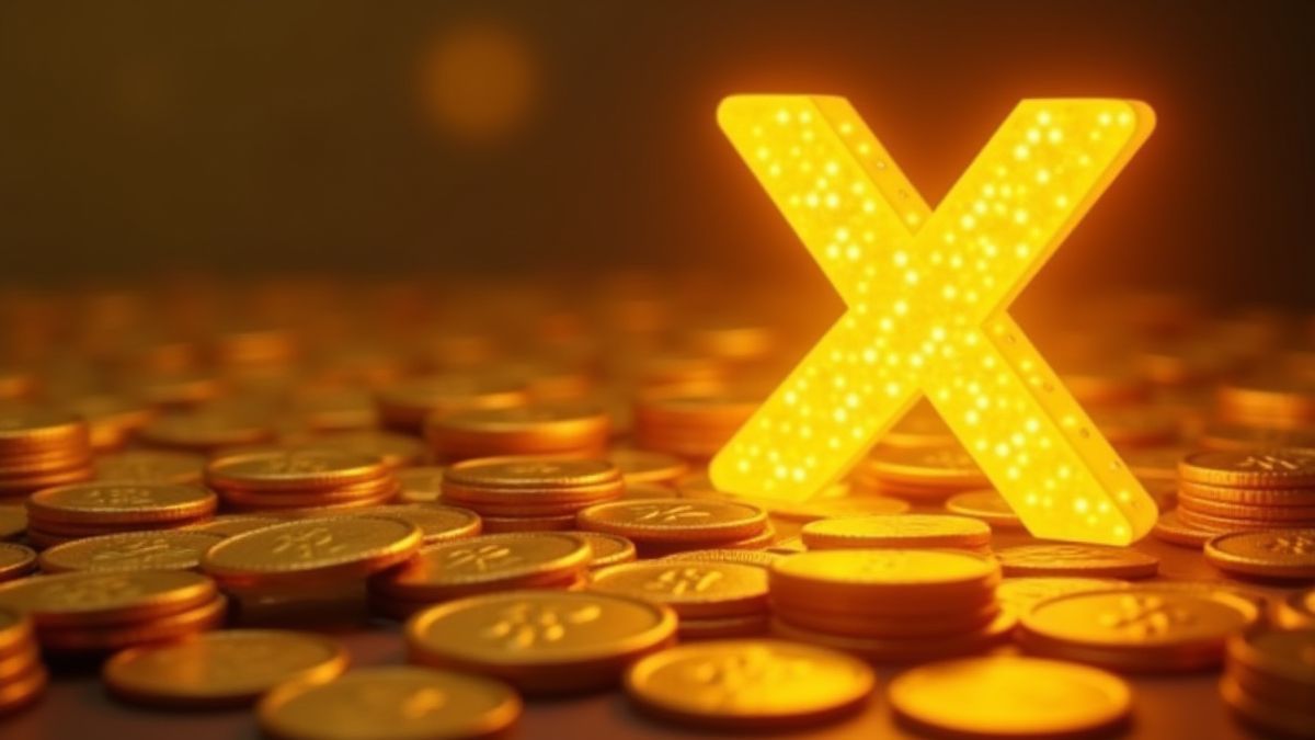 Monedas doradas brillando junto a un símbolo de multiplicador.