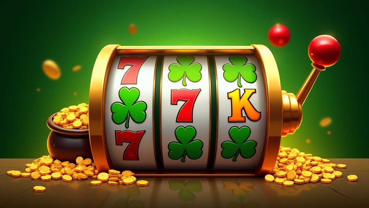 Symboles irlandais comme des trèfles et des pots d'or dans une machine à sous.