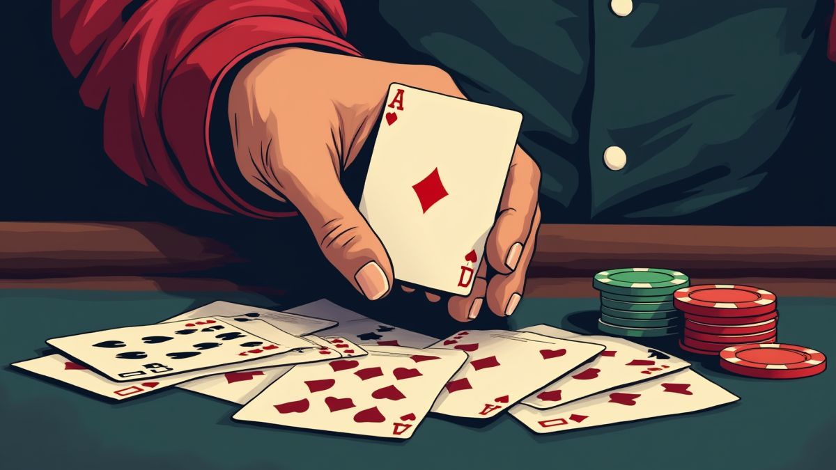 Mano mostrando cartas de póker sobre una mesa