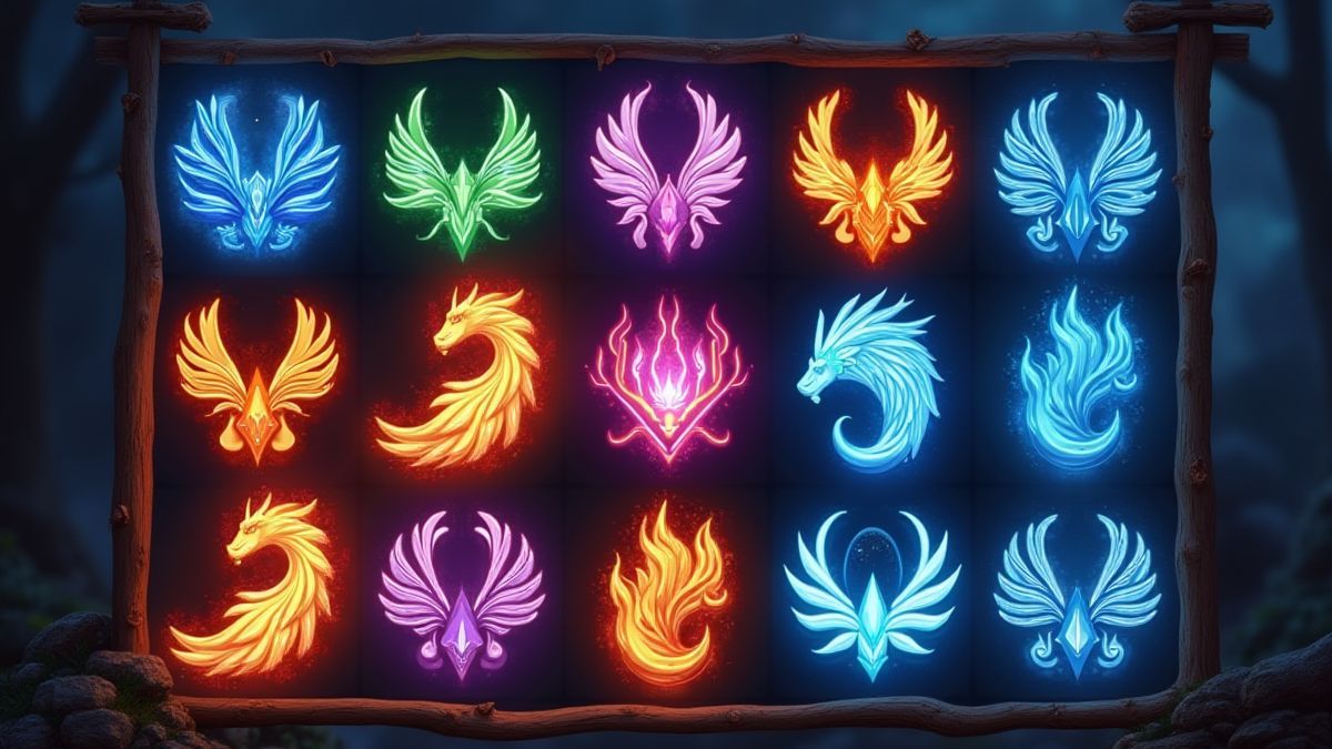 Símbolos comodín brillando en los carretes de una tragamonedas mágica.