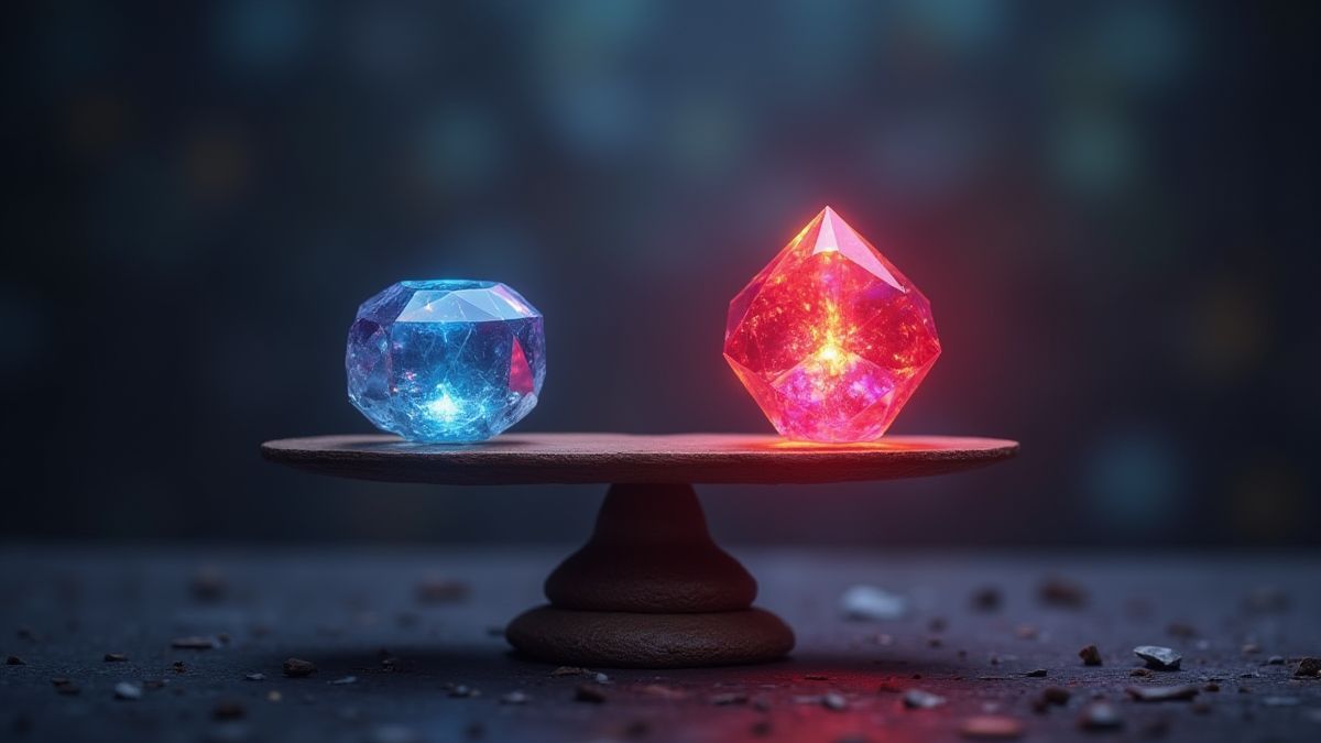 Una gema brillante equilibrada en una balanza, simbolizando RTP y volatilidad.