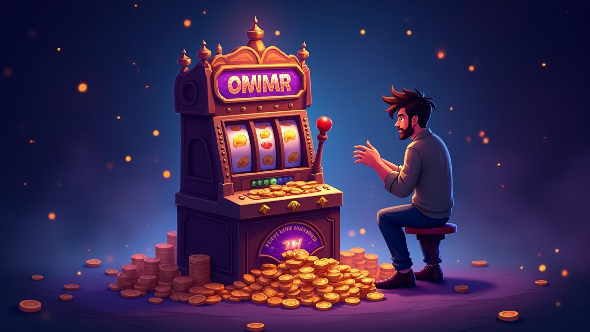 Spieler, der vorsichtig auf einem mystischen Spielautomaten setzt.