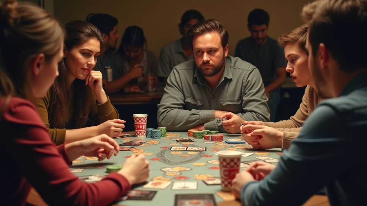 Group of people creating strategies with cards and chips