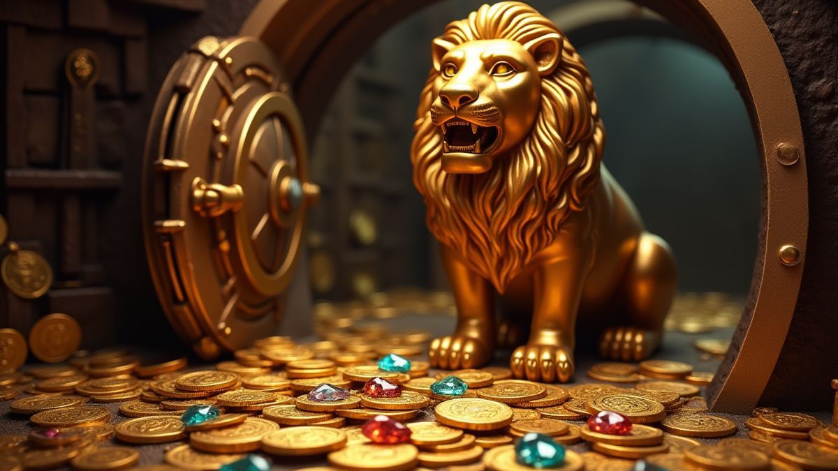 Kluis vol met gouden munten en edelstenen