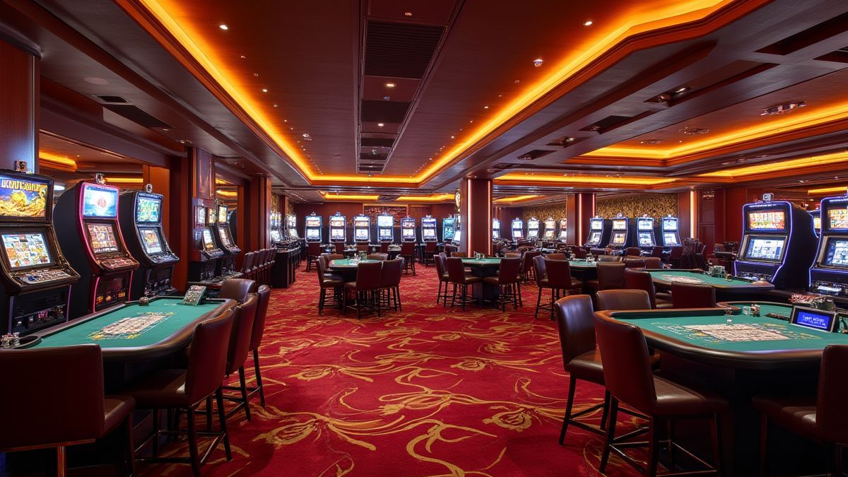 Casino moderno con interiores lujosos.