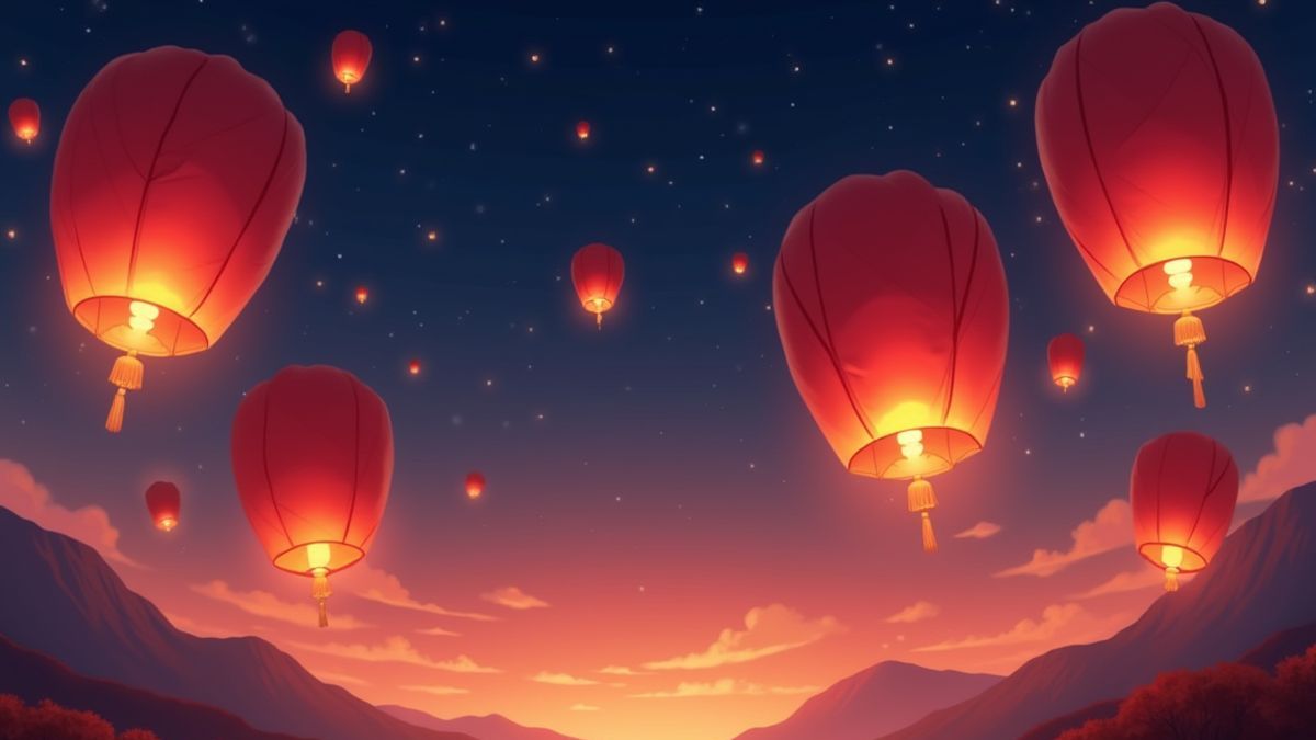 Chinesische Laternen, die nachts während eines Festivals leuchten.